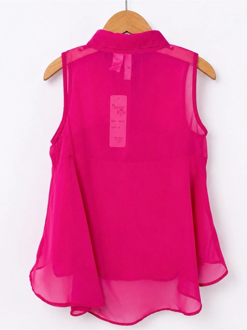 Japna Kids Hot Pink Rhinestone Sheer High Low Tunic Blouse Size 8 NWT